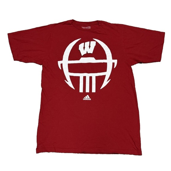 adidas Other - Men's Wisconsin Badgers Adidas Red Football T-Shirt W/ Helmet Short Sleeve Sz. M